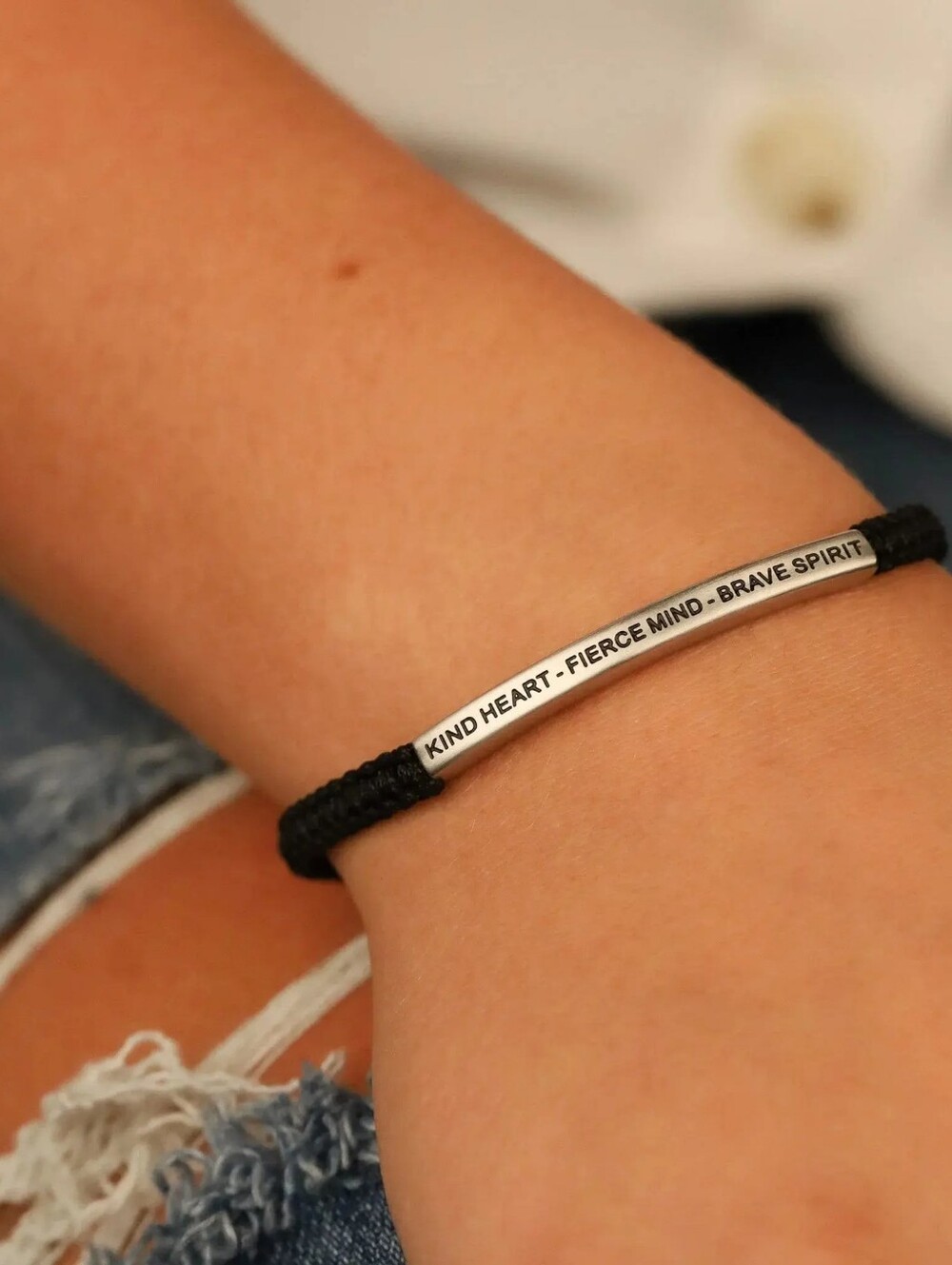 Nostalgia Jewels UK Kind Heart Silver Bar Bracelet Black Cord